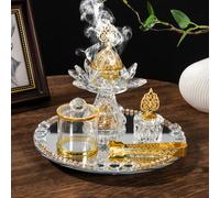 TEMU 4 Piezas de Cristal para Porta Incienso de Vidrio de , Juego de Lujo de Diamante para Incienso Musulmán, Decoración para Hogar, y Ramadán, 2024