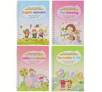 TEMU 4 Piezas de Cuadernos Mágicos de Práctica para Niños, Bloc de Escritura 3D Reutilizable con , Números, Dibujo y Matemáticas para Preescolares - Libros Educativos de Práctica de Escritura