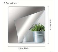 TEMU 4 piezas de espejo acrílico cuadrado para decoración de pared, ideal para dormitorio, sala, oficina, cocina, baño o estudio de , espejo completo
