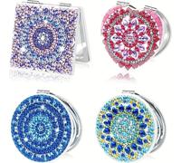 TEMU 4 piezas de espejos de bolsillo de diamante DIY con diseños de mandala - Espejos de bolso mini plegables portátiles para mujeres, regalo ideal para , vacaciones y , kit de manualidades DIY