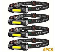TEMU 4 Piezas de Linterna Frontal LED Portátil, Carga USB con COB y Imán para Exteriores - Ideales Camping Correr o Manejar
