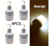 TEMU 4 piezas de luz portátil para camping recargable USB, linterna LED con gancho, portátil para exteriores, / , adecuado para acampar, senderismo, pesca nocturna, iluminación de emergencia