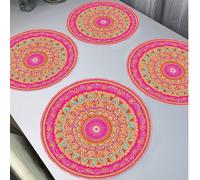 TEMU 4 Piezas de Manteles Redondos con Floral Mandala Rosa, Estilo Boho Antideslizantes y Lavables Resistentes al para Decoración de Mesa de 15 Pulgadas, Ideal para Fiestas y Cocina