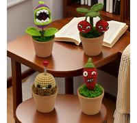 TEMU 4 Piezas de Plantas Artificiales Creativas y Divertidas de Crochet, Bomba de , Decoración para Coche, Hogar, Jardín o Escritorio, Regalo de , Manualidades Pequeñas en