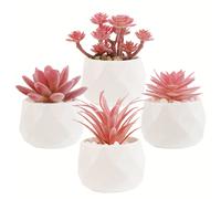 TEMU 4 Piezas de Suculentas Artificiales Realistas - Cactus y Macetas Mini con de Plástico, para Escritorio, Estante, - Plantas Falsas Adecuadas para Decoración de Oficina, Dormitorio, Baño