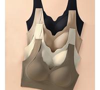 TEMU 4 Piezas de Sujetadores Sin Aros para Mujer - Cobertura Completa, Cuello en V, Relleno Extraíble, Beige/Taupe/ Hueso/Nude, Tirantes de T, Ajuste , para Maduras, Lavable a Máquina (Sin Varillas)