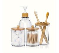 TEMU 4 piezas - Juego de Baño Estilo Boho (Color Similar) en Plástico con Tapas y Cierres, Compatible para cepillos dentales e hisopos (Almohadillas no incluidas), Fácil Montaje, 4-Pieza