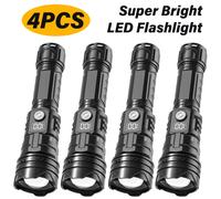 TEMU 4 Piezas Linterna LED Súper , Recargable por USB, Zoom Telescópico, Haz , Luz de Emergencia Portátil Ideal para Pesca, Exploración, Trabajo, Iluminación de Emergencia, Regalos de Vacaciones IP44