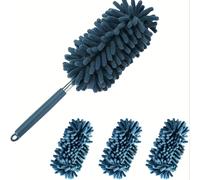 TEMU 4 unidades de plumas de microfibra reutilizables para limpieza, que incluyen una pluma húmeda lavable y una pluma flexible, equipadas con un mango telescópico