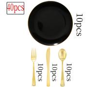 TEMU 40 Piezas de Platos Negros y Dorados - Juego Reutilizable con 10 Platos para Postres, de Cena para , , Fiestas Navideñas, Año y Celebraciones de Pascua