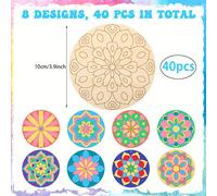 TEMU 40 piezas de rodajas de madera de mandala, pintura de manualidades DIY, adornos de madera de mandala coloridos para manualidades, decoración de , obra de arte de madera pintada a
