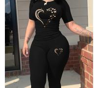 TEMU 4222Z96 Código Estándar Camiseta Ajustada de Manga Corta con Pantalones para Mujer, Traje Ceñido Transfronterizo Europeo y Americano