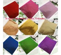 TEMU 45 Hojas 9 Colores Set Hoja de Lámina Dorada - para Resina Epoxi, Slime, y Manualidades, Fácil de Usar, Proporciona una Variedad para Elegir