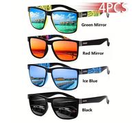 TEMU 4pcs Gafas de Sol Vintage Unisex de Lujo para , Diseño Rectangular, Antirreflejos, Estilo Retro, para Conducir y Viajar, Moda Tropical, Marca de Lujo, Conjunto de Vacaciones
