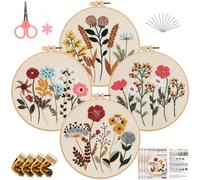 TEMU 4pcs Kit de bordado con floral e instrucciones aros hilos agujas, 3 paquetes de kits de punto de cruz Kit de bordado Kit de bordado a para principiantes