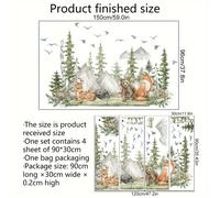 TEMU 4pcs Pegatinas de Pared de Montaña, Río, Árbol, Animal de Dibujos Animados, , Erizo, Oso, Lobo para Decoración de