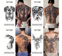 TEMU 4pcs Tatuajes Temporales Grandes: Ángel del , de Dragones y Diseños de Míticas - Pegatinas de Herbal Impermeables para Espalda Completa o Media, Realista, 1-2 Semanas