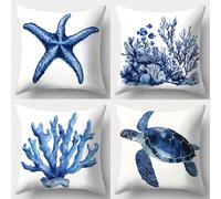 TEMU 4pcs, This Cushion Cover Set Features a And Nautical - with Blue Elements on a . Used for Home Decoration, 17.717.7 .Core