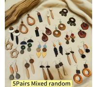 TEMU 5/10 de Aretes de Madera con Cuentas para Mujer - Adiciones de Estilo Boho con Geométricos Hechos a