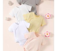 TEMU 5 bodies adorables de manga corta y cuello para bebés, con un diseño de botones completos en la parte delantera para la vestimenta de los recién nacidos, ideales para exteriores.