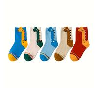TEMU 5 Colores/3 de Calcetines Infantiles Aleatorios - Diseño Divertido de Dinosaurio, Transpirables y Cómodos Calcetines Mid-Calf para Niños, Calzado Infantil, Costura Duradera,