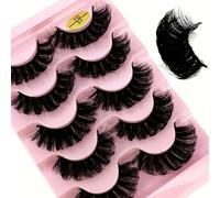 TEMU 5 de 3D de visón, esponjosas, suaves y con un diseño natural de cruces, ideales para extensiones de pestañas y reutilizables