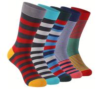 TEMU 5 de calcetines casuales a rayas coloridas para hombre en tallas grandes, para tallas US 8.5-13.5, disponibles en varios colores