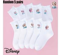 TEMU 5 de calcetines de encaje Disney "Frozen" Elsa para niñas. Tela y cómoda, no sofocante, estilo e , regalo multifuncional