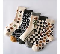 TEMU 5 de calcetines de mujer para otoño e invierno, estilo literario y retro, calcetines de mujer que se combinan , calcetines de pequeñas flores.