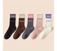 TEMU 5 de calcetines de yoga de silicona antideslizantes para mujer en caña con bloques de color y calcetines deportivos de pilates fitness que absorben la humedad