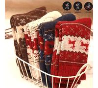 TEMU 5 de calcetines gruesos con estampado de renos, calcetines de media caña de Navidad cómodos y cálidos para mujer