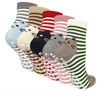 TEMU 5 de Calcetines para Yoga Mujer Todo con Agarre Antideslizante de Silicona, Diseño a Rayas y Gatos - Solo a , Pack Multicolor, Accesorios de Yoga, Calzado Divertido, Texturizados