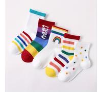 TEMU 5 de calcetines suaves para niña con y - de algodón transpirable con patrones a rayas y coloridos, lavables a máquina para /verano, calcetines bonitos