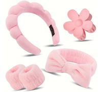 TEMU 5 diademas suaves para spa con decoración de | Diseño de , clip de flor grande mate, pulsera absorbente esponjosa, material de esponja