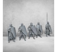 TEMU 5 Figuras de de Infantería Medieval con 5 Poses, Espadachín, de Resina, Juego de de Mesa, Miniatura, No Pintadas, Sin Ensamblar, Kit de Mini Modelos, NGP, Guardias Cristianos Ibéricos del XII