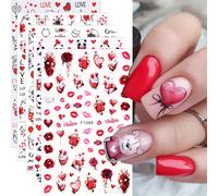 TEMU 5 hojas de adorables stickers 3D para uñas para de San Valentín con diseños de corazones, gatos, pandas, rosas y labios, perfectos para la decoración de uñas de vacaciones para mujeres