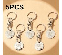 TEMU 5 llaveros de acero inoxidable con logo láser - Diseño duradero de carrito de compras de metal, para , ideal para de Acción de Gracias