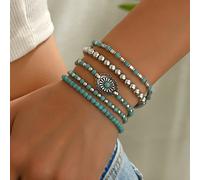 TEMU 5 piezas/conjunto Estilo vaquero Serie retro Conjunto de pulseras de moda con flores y cuentas adecuado para uso o hombres