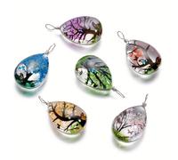 TEMU 5 piezas de dijes de vidrio con flores secas, colgantes de lágrimas de plantas reales para hacer collares y accesorios de joyería.