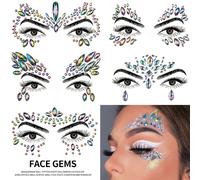 TEMU 5 piezas de gemas y joyas para la cara, gemas autoadhesivas de maquillaje para festivales con pedrería, joyas para la cara para rave y carnaval, gemas impermeables ()