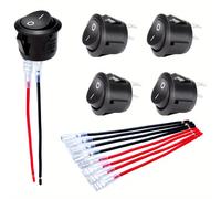 TEMU 5 piezas de interruptores redondos negros de 2 patas con forma de barco, , con cable desmontable, incluyendo un botón de , posición de y tamaño de cable de , sin batería.