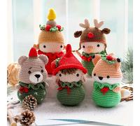 TEMU 5 piezas, Juego de Crochet Divertido: Muñecos Navideños Mini DIY - set completo con instrucciones en papel, lana, relleno y accesorios para crochet, decoraciones aleatorias de Halloween y Navidad