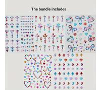 TEMU 5 piezas/juego de pegatinas faciales con corazones y estrellas brillantes y diamantes de - Gemas brillantes para maquillaje, de uñas y decoraciones festivas, pegatinas de maquillaje