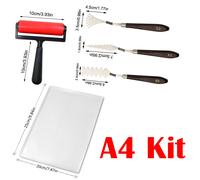 TEMU [5 piezas] Kit de impresión en gel, placa reutilizable con 1 rodillo y 3 raspadores de , herramientas profesionales para patrones de líneas para artistas/efectos de DIY
