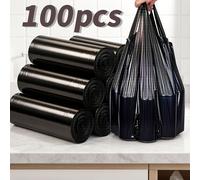 TEMU 5 Rollos de 100 Bolsas de Basura Negras Estilo Chaleco, Engrosadas, Adecuadas para el Hogar, , el Coche y el Uso de Mascotas. Bolsas de Limpieza Multiusos