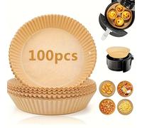 TEMU 50/100pcs Papel de Hornear para Freidora de Aire de 8 Pulgadas, No Blanqueado y Antiadherente, Fácil Limpieza - Papel Perforado Antigrasa para Freidoras de 5-8L, Esenciales de Cocina - Cocción