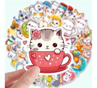 TEMU 50 Adorables Stickers de Gatos de Dibujos Animados, Perfectos para Agendas y Álbumes de Recortes - Un Regalo Recompensador