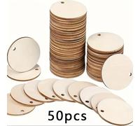 TEMU 50 piezas, Colgantes Redondos de Madera Sin Acabar de 3.99 cm con Agujeros para Decoración Navideña DIY