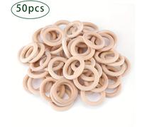 TEMU 50 Piezas de Anillos de Madera para Manualidades, Macramé, Crochet y Joyería, Accesorios de Conectores Circulares Sin Acabar 50mm/1.96 Pulgadas, Colgantes de Madera para de Joyas