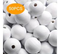 TEMU 50 Piezas de Cuentas Redondas de Madera Blancas 20mm, Abalorios Sueltos para Manualidades, Decoración del Hogar y Joyería DIY, Suministros para Enhebrado, Surtidos de Cuentas